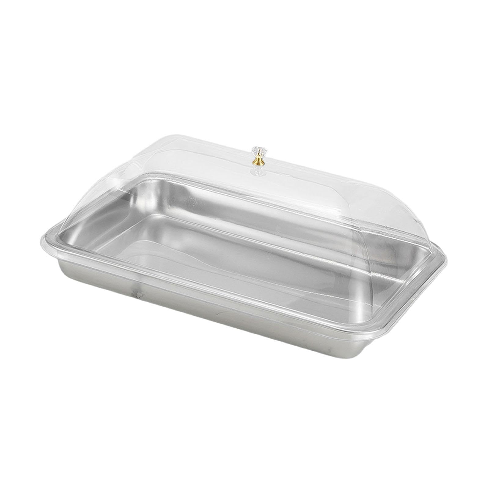 Baoblaze Vassoio da portata in acciaio inossidabile con coperchio a cupola, vassoio da portata rettangolare antipolvere per alimenti, per sala da pranzo, 40x30x5 Cm