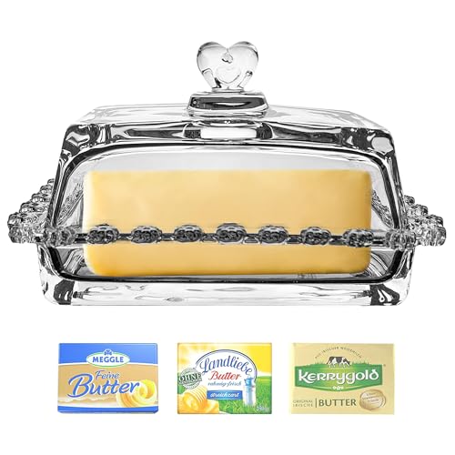 LIBRNTY Burriera in Vetro, Contenitore per Burro da Cucina, Igienica Con Fresh-Contenitore per Torte, 100% Senza BPA - Per 250 g di Burro Fresco