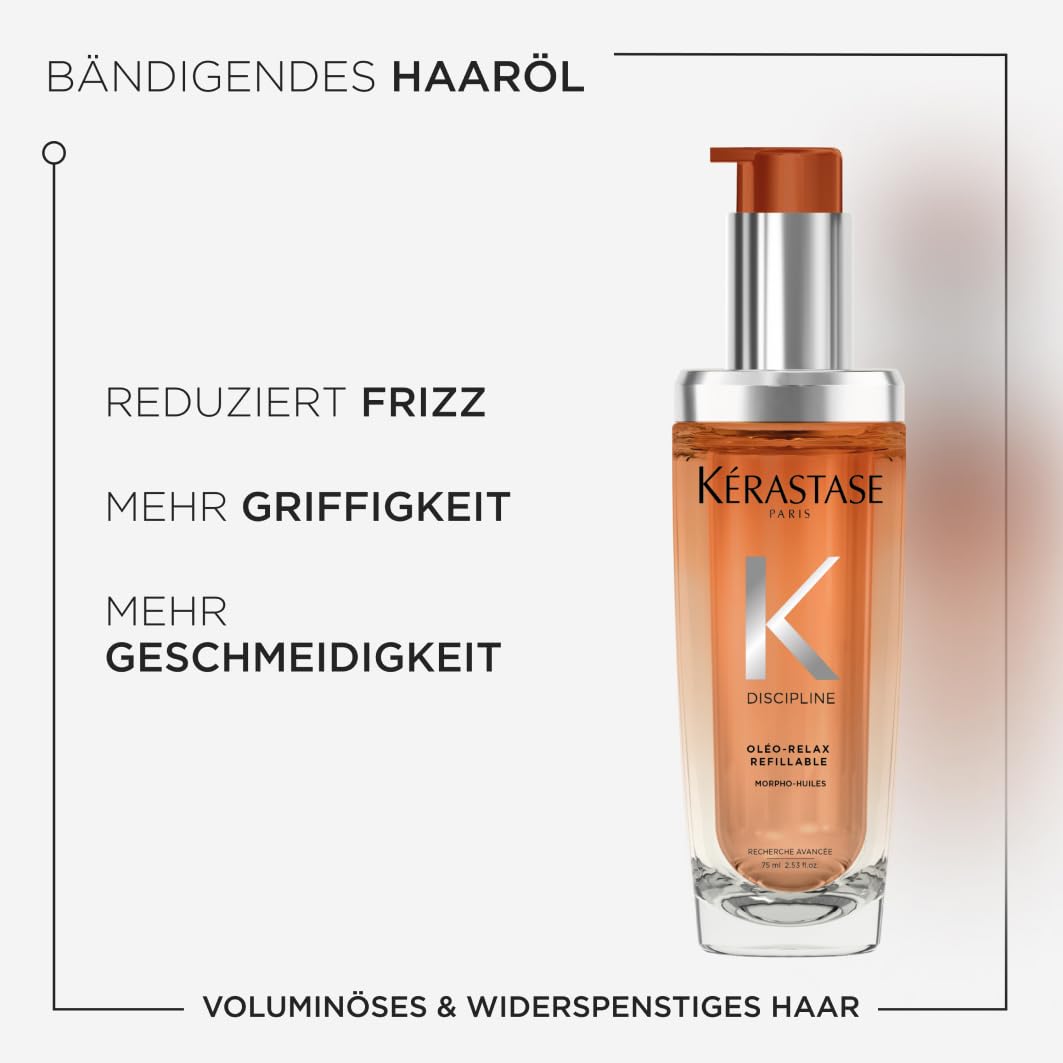Kérastase Discipline Oleo Relax, Control-in-motion Haaröl bei widerspenstigem Haar, Feuchtigkeitsspendende, Frizz und Volumen kontrollierende Haarpflege mit Hitzeschutz, Nachfüllbarer Flakon, 75 ml
