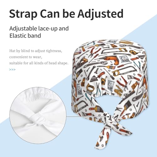 Image of Working Cap Scrub Cap with Sweatband Adjustable Unisex Women Tie Back Hat Nurse Surgical Caps