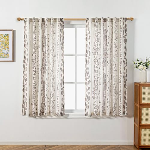 MEETSKY Boho Curtains 2 Panels Curtains 63 Inches Long Boho Linen Style Curtains for Living Room Semi-Sheer Back Tab Drapes Light Filtering Rod Pocket Window Curtains 2 Panels, Brown