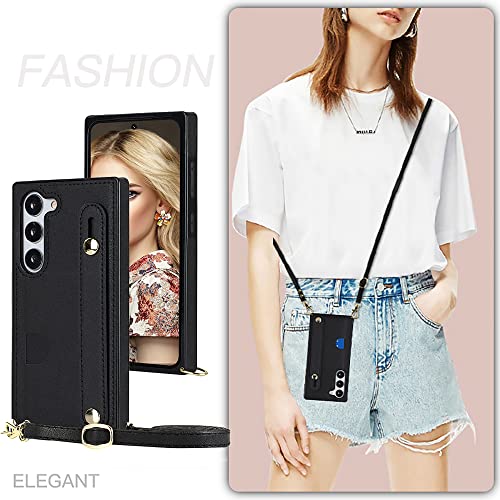 CCSmall Case for Samsung Galaxy S23+ Plus (Not S23) with Card Slot Holder, Removable Adjustable Shoulder Strap Lanyard Crossbody Neck Purse Phone Case for Samsung Galaxy S23 Plus KB Black