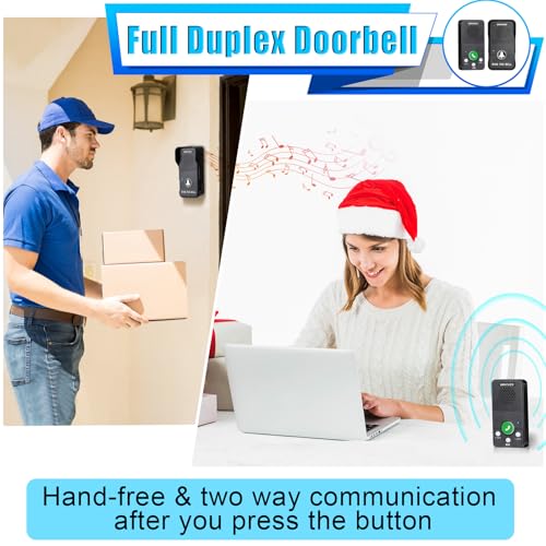 SANZUCO Doorbells, Hands Free Wireless Doorbell Intercom Upgrade, Waterproof Full Duplex Door Bell 1000 Feet Two Way Communication with 4 Chimes, 8 Level Volume & LED Flash, Black - Thumbnail 2