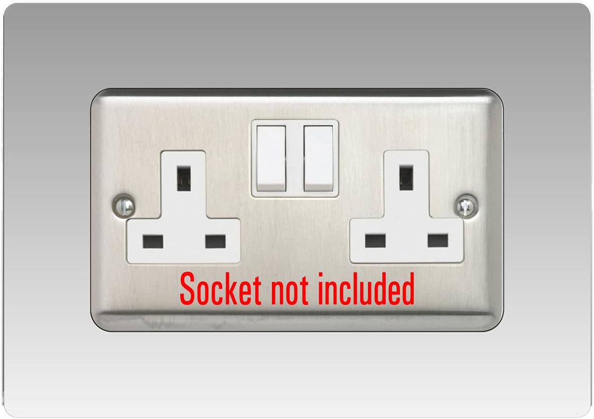 Double Socket Surround, Square Acrylic Back Panel Finger Plate, Decorative Frame for Neat and Tidy Finish, Font Colour:Clear