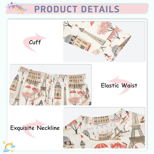 ALAZA Paris Eiffel Tower Castle Tree Pajamas Long Sleeve Sleepwear 2-Piece Pajama Set4