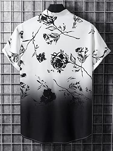 OYOANGLE Men's Casual Short Sleeve Tropical Print Collared Button Down Hawaiian Shirts2