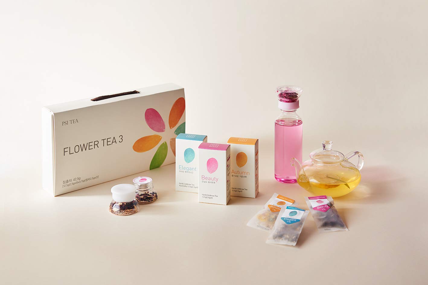 PSI TEA Infuser Water Bottle, Easy Tea Making with Cute Tea Infuser, hot or cold brew tea, Caffeine Free, Artificial Free, Reusable, Tea Blending (FlowerTea3-set)