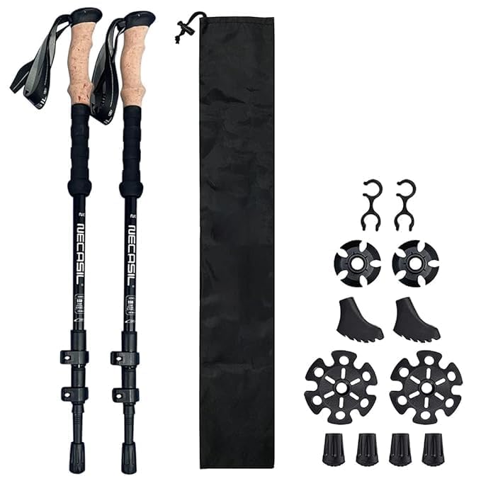 holydelight 53" retractable trekking pole – heavy-duty aluminum hiking stick with quick lock | adjustable walking pole with anti-slip grip, accessories & bag | (pack of 2)