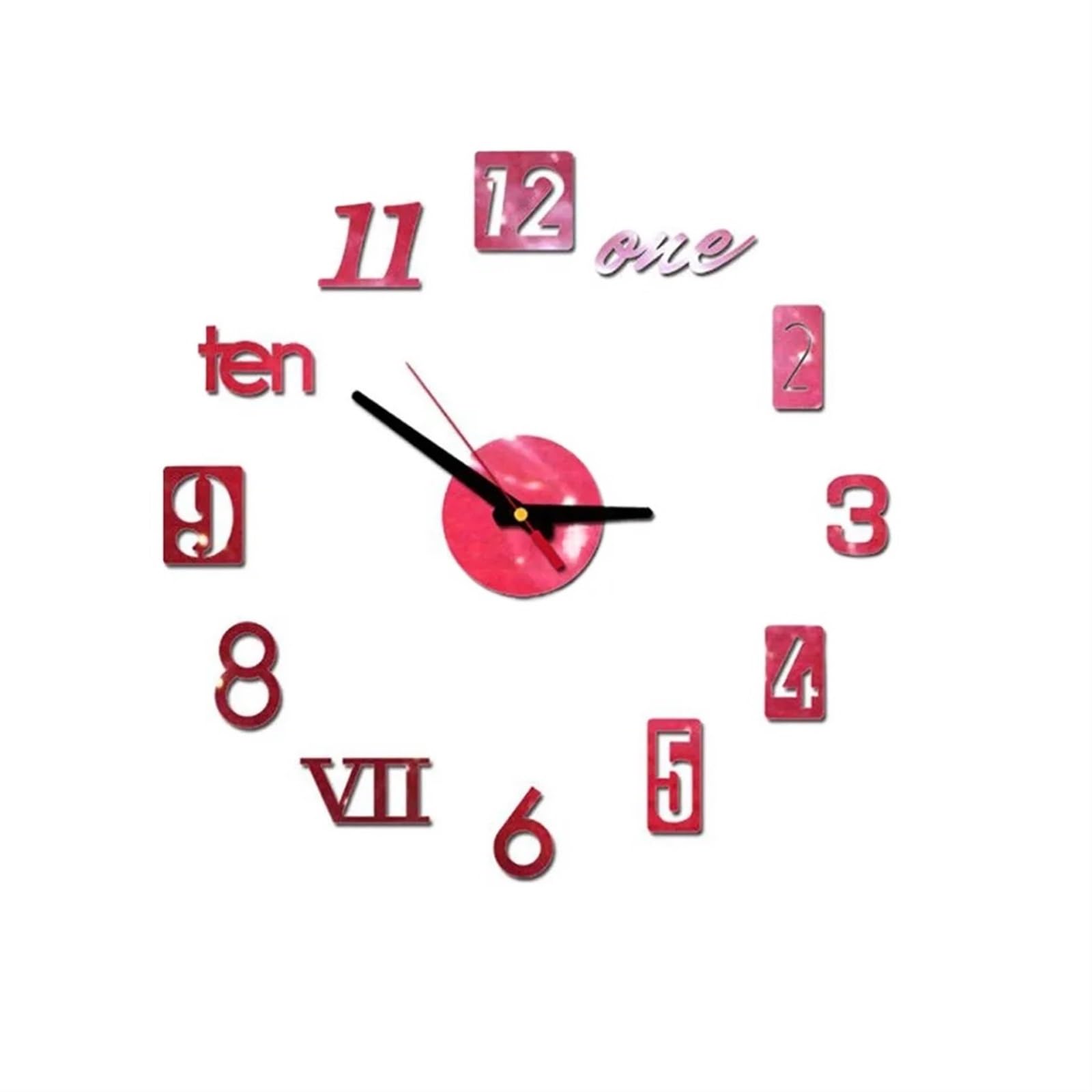VFDVSWZSA Stylish wall clock, DIY Wall Clock 3D Mirror Surface Sticker Home Office Decor(Red)