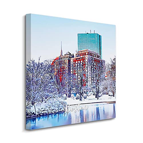 Toile Boston paysage urbain rustique, affiche Massachusetts décoration maison