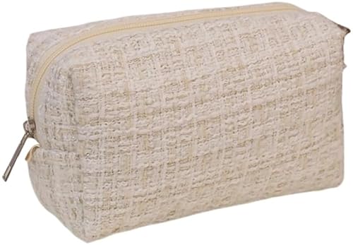 キャンバス チェック柄 旅行用 コスメ リップスティック 収納バッグ かわいい メイクアップ ハンドバッグ オーガナイザー 文房具 ポーチ バッグ(White)