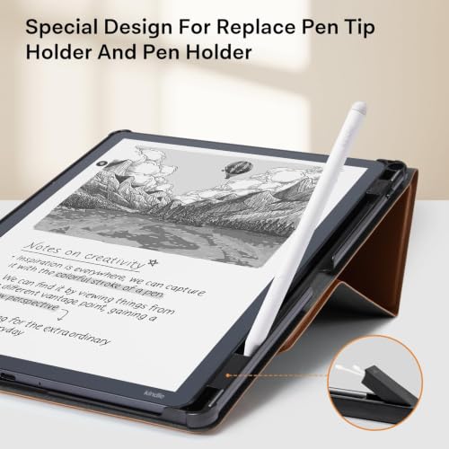 Image of CoBak Case for 11 inch Kindle Scribe 3rd Generation 2025, Kindle Scribe Colorsoft with Two Viewing Angles - All New PU Leather Cover with Auto Sleep Wake, Pen Holder. Brown