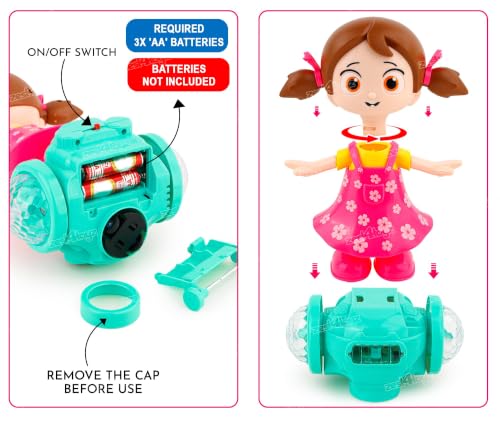 Image of Zest 4 Toyz Musical Toy for Kids 360 Degree Rotating Dancing Girl Doll Toy with 5d Light & Sound Bump & Go Action Toy for 1+ Year Old Kids Boys Girls | Birthday Gift
