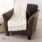 Raya Collection Ultra Velvet Plush Super Soft Blanket in Solid Colors. Lightweight, Warm Throw Blanket with Decorative Fringe. By Home Fashion Designs Brand. (Eggnog)