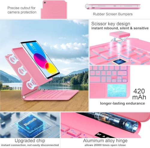 Image of for iPad (A16) 11th /10th Generation Case with Keyboard, Keyboard Case with Magnetic Stand,Detachable Case,Portrait & Typing Modes,Backlight with Multi-Touch Trackpad for iPad 11 &10.9 inch