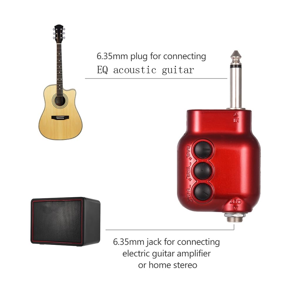 Mini Préamplificateur de Guitare Préampli Prise 6,35 mm avec Contrôle du Volume des Basses et des Aigus, Accessoires de Guitare Acoustique