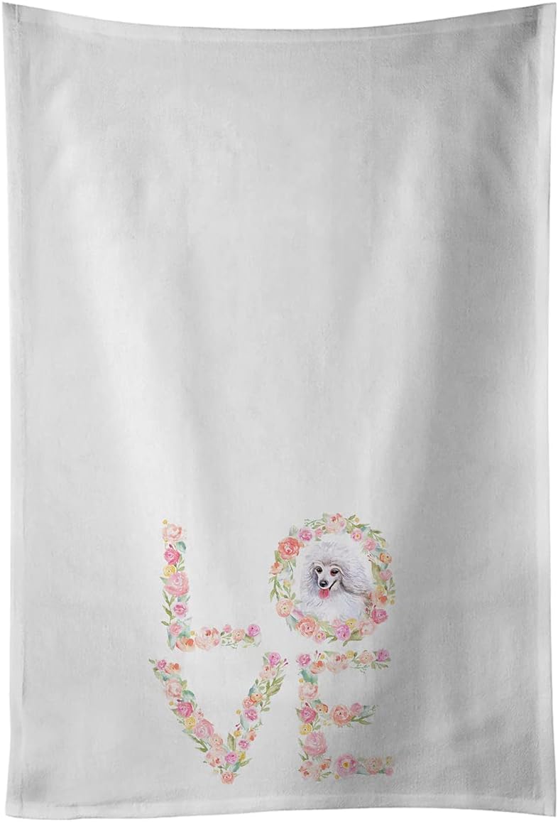 Caroline's Treasures WDK4606WTKT White Poodle Love White Kitchen Towel Set of 2 Dish Towels Decorative Bathroom Hand Towel for Hand, Face, Hair, Yoga, Tea, Dishcloth, 19 X 25, White