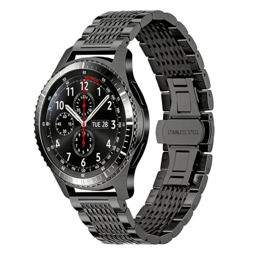 Bracelet montre 22mm en acier noir pour Samsung Galaxy Gear S3
