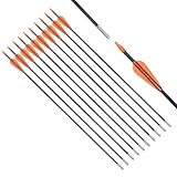 Fiberglass Arrows Black Spots with Orange Plastic Vanes with Long Bullet Shape Tips for Practice Archery Hunting fit for Recurve Bow or Compound Bow 28 inch 6PCS