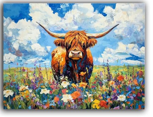 Zsoxooll Dipingere con i Numeri Bambini fiore, bestiame dell'altopiano Paint by Numbers Adulti con Telaio 20X30CM, Dipingi con i Numeri set con Colori acrilici e pennelli, per la Decorazione Della
