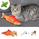 【Zappelndes Fischkatzenspielzeug】 Paketinhalt: 1 × flippiges Fischspielzeug, 1 × USB-Kabel, 1 × Katzenminzens-Paket. Elektrischer Katzenspielzeugfisch, hat ein realistisch aussehendes Wackeln automatisch, wenn er berührt wird, perfekt zum Beißen, Kauen und Treten.