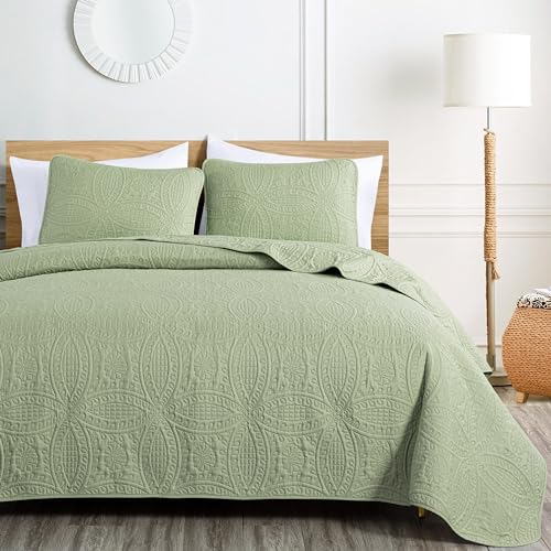 Image of Chezmoi Collection Austin 3-piece Oversized Bedspread Coverlet Set (King, Sage)