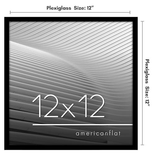 Americanflat 12x12 Picture Frame with Polished Plexiglass - Streamline Collection - Thin Border Square Frame for Wall Display - Hanging Hardware Included - Black