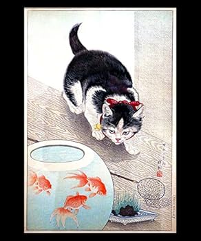 大人の兵児帯　半幅帯　金魚鉢に猫図　小原古邨 大人の兵児帯半幅帯金魚鉢に猫図小原古邨