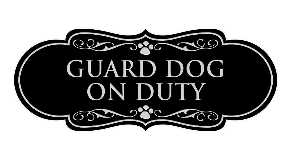 Designer Paws, Guard Dog On Duty Sign (Black/Silver) - Medium