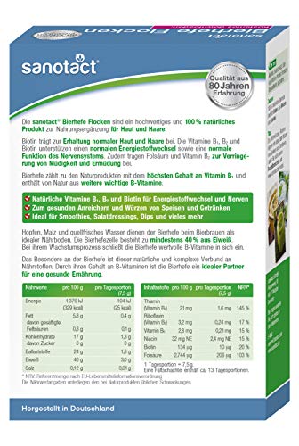 sanotact Bierhefe Flocken • 100g natürliche Bierhefeflocken • Mit Biotin und 6 B-Vitaminen für Haut Haare Nägel • Ideal als veganer Parmesan, zum Kochen, Würzen, etc. (Packung mit 2)