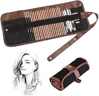 Heshengping Sketch Drawing Pencil Set for Beginners Children Kids Teens Adults Artists Art Supplies Artist Sketch Kit Canvas Roll up Pencil Case with Pencils Charcoal Pencils and Accessories