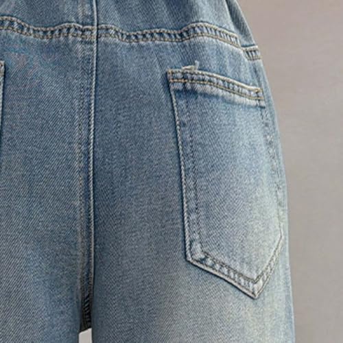 Jean fille strass cœur à coupe ample haute et taille ajustable confortable