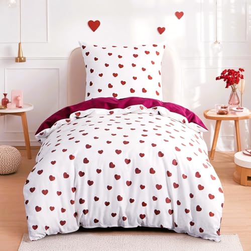 RUIKASI Bettwäsche 135x200 Baumwolle 2teilig Rot - Baumwollbettwäsche 135...