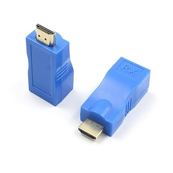 HDMI Extender 30m to RJ45 LAN Ethernet Port 4k HDMI Network Transmitter (TX, Input) Receiver (RX, Output) Adapter Dongle Converter Over Cat5e Cat6 Cable for HDTV 1080P-Blue
