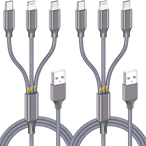 2-Pk 4' HaoKanDe 3-in-1 USB to Micro B / Type C / Lightning Charging Cables
