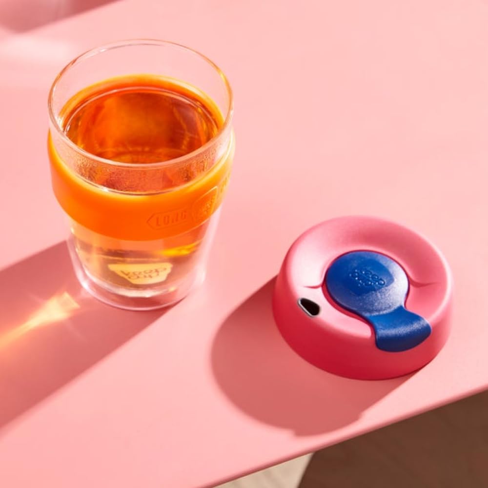 KeepCup Longplay Wiederverwendbare Kaffeetasse, doppelwandiges Glas mit abnehmbarer Hülle und spritzwassergeschütztem Trinkdeckel, 454 ml, roséfarben