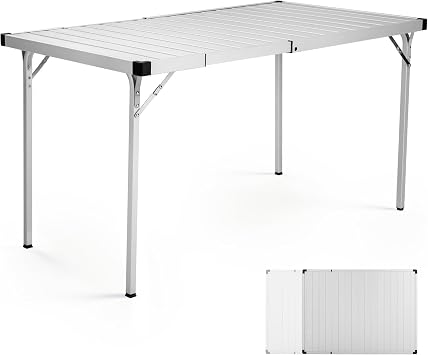 Portal Camping Table with Expandable Tabletop, 37" to 51.2" Adjustable Length Aluminum Folding Table, Large for 2-6 Person, Design with Storage Mesh & Carry Bag for Car Camping, Backyard, Tailgating
