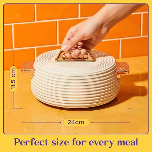 Image of SELVEL Smart Pot Insulated Casserole | Stainless Steel Inner | Luxury Gold Finish Handles & Lid | Double Wall Hot Pot for Roti, Chapati, Rice & Curry | Elegant Serving Casserole (LT Grey, 1100 ML)