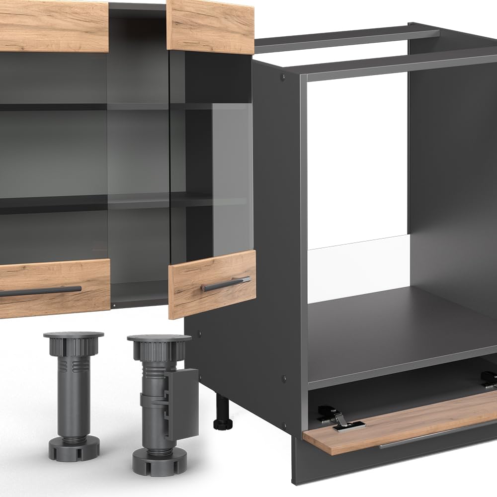 Vicco Cocina esquinera Fame-Line, Oro Power Roble/Antracita, 347 x 46 cm sin encimera, para una planificación Flexible de la Cocina y ampliación Modular