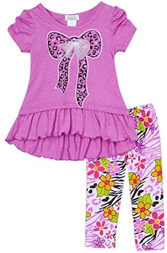 Image of ToBeInStyle Girl's 2 Piece Outfit Top & Leggings Set Casual Graphic Shirt Capri Pants