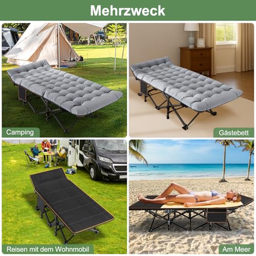 Meulbaty Übergroßes Klappbett mit Matratze – 46 cm breit, 400 kg Heavy Duty Stahlrahmen und Oxford-Stoff, 198x81x46 cm, ideal für Erwachsene, Garten und Reisen (XXL Grau)