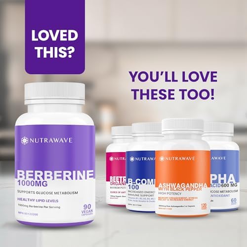 Nutrawave Pure Berberine Maximum Potency, 1000mg per Serving(Each Capsule 500mg), Supports Blood Sugar Levels, Healthy Lipid(Fat) & Glucose Metabolism, Non-GMO, Vegan, Gluten Free, 90 Capsules, 1 Pack — view 8