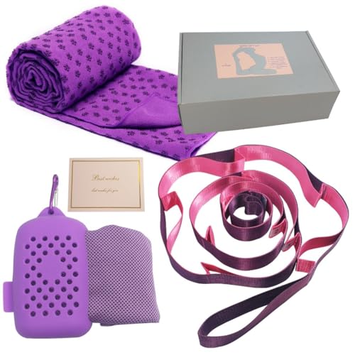 Complete Yoga Gift Set - Cooling Towel, Yoga Mat Towel, Stretching Strap, and Complimentary Best Wishes Card