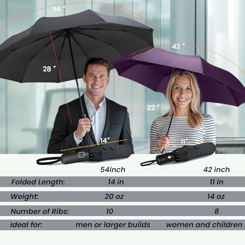 Image of SIEPASA Windproof Travel Compact Umbrella-Automatic Umbrellas for Rain-Compact Folding Umbrella, Travel Umbrella Compact, Windproof Umbrellas for Men Women Teenage.(Purple, 54 Inch)