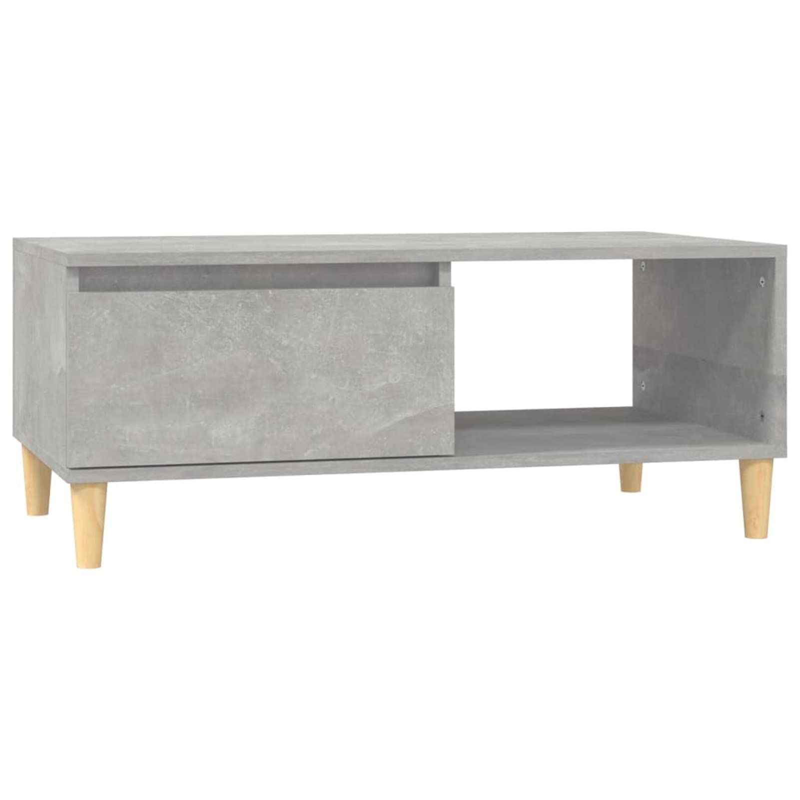 Mesa de centro escandinava con almacenamiento, 90x50x36,5 cm, gris hormigón, madera contrachapada y eucalipto