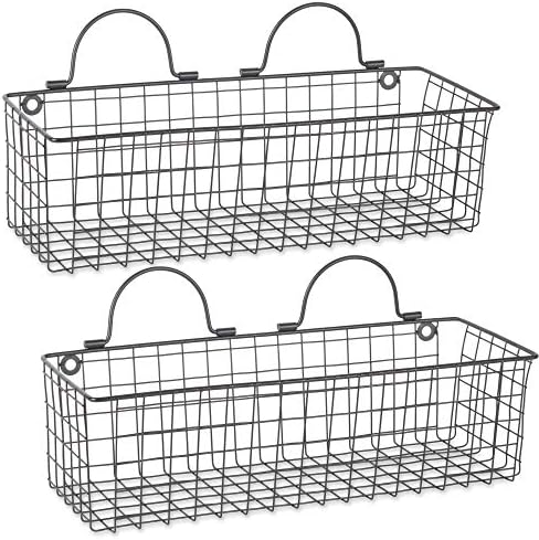 DII Farmhouse Vintage Décor, Wire Wall Basket, Medium, Black, 2 Piece