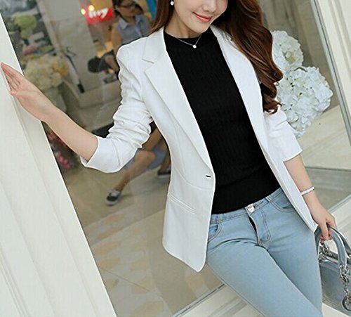 Mikty Casual Work Office Blazer One Button Jacket For Women And Petites #133 White Us S 4 #TOP2