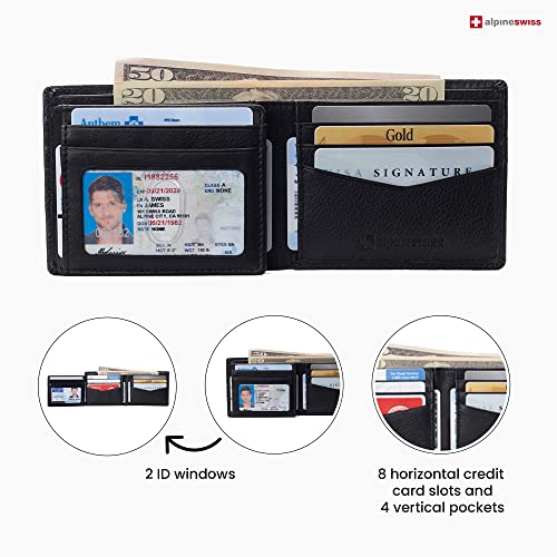 Alpine Swiss Mens Wallet for Men | RFID Protected Leather Mens Wallet | Spencer Bifold with Divided Bill Section | Gift Box | 2 ID Windows | 14 Card & Storage Pockets for Organization4