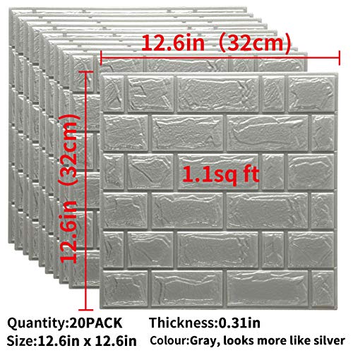 WADILE 3D Wallpaper Brick 20PCS Self Adhesive Peel and Stick Removable Wall Panels Waterproof PE Foam for Bathroom Living Room Home Decoration