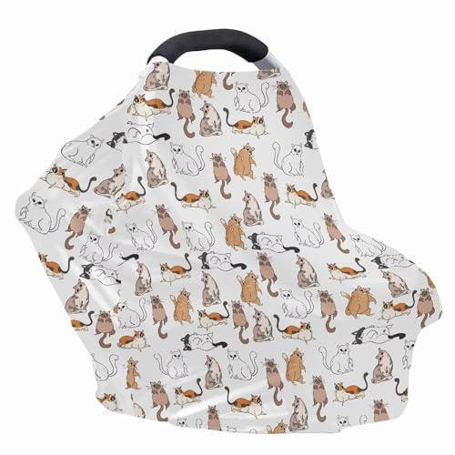 Image of Cute Cat Multi-Use Car Seat Canopy Cover Dust Cover Reusable Soft Infant Stroller Cover Lightweight Breastfeeding Shawl Wind-Protected Stroller Canopy Covers